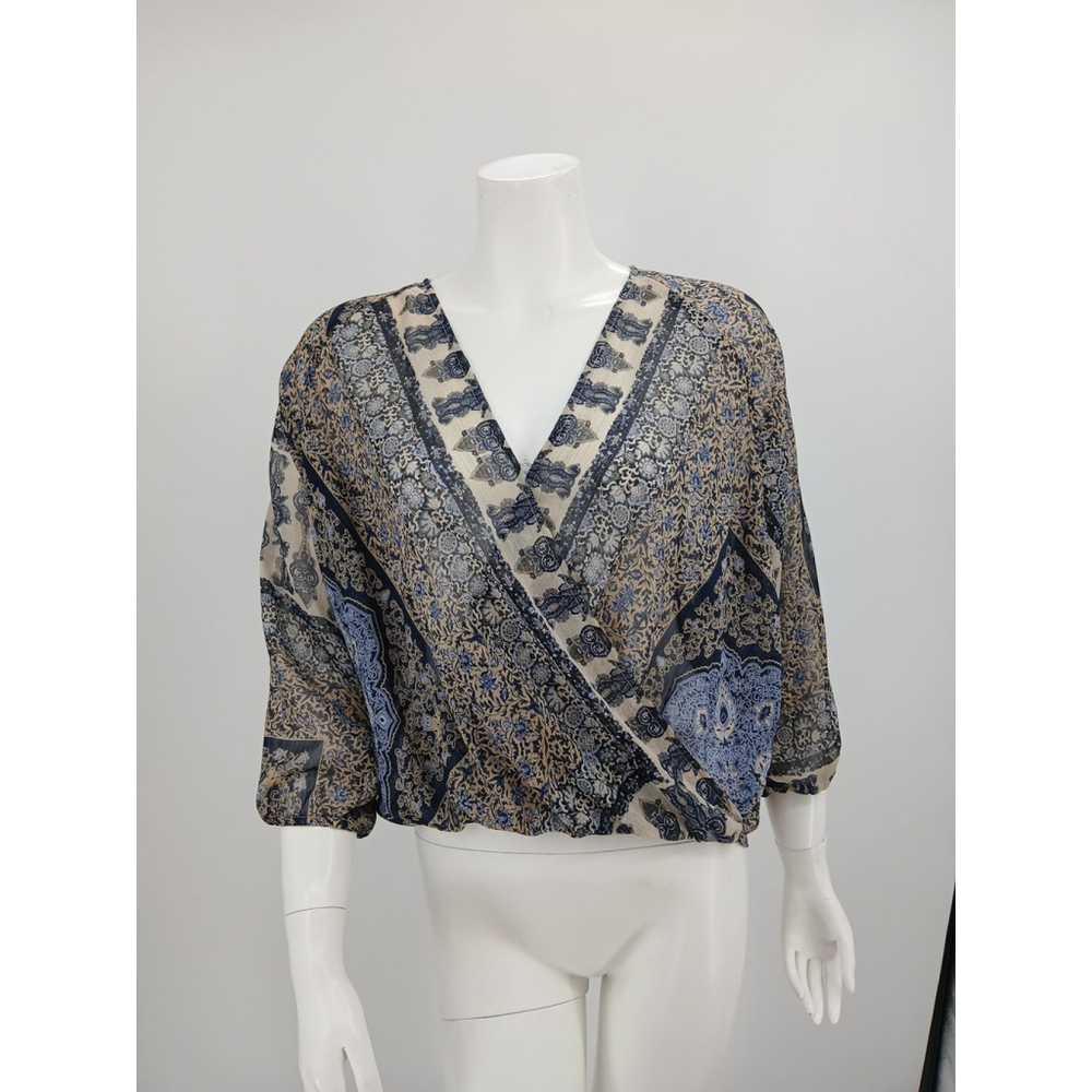 Lovestitch Blouse Womens Size S Floral Multicolor Sheer 3/4 Sleeves